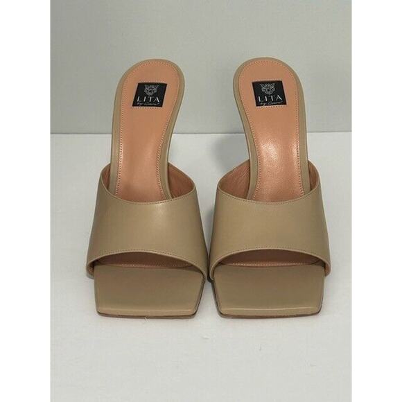LITA by Ciara Mule Sandals Square Toe Stiletto Heels Leather Beige 42/11 NIB - Picture 5 of 9